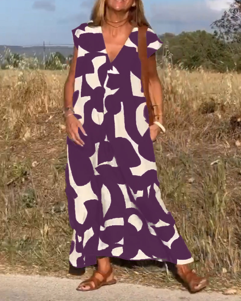 SOLANA V-NECK PRINTED MAXI DRESS