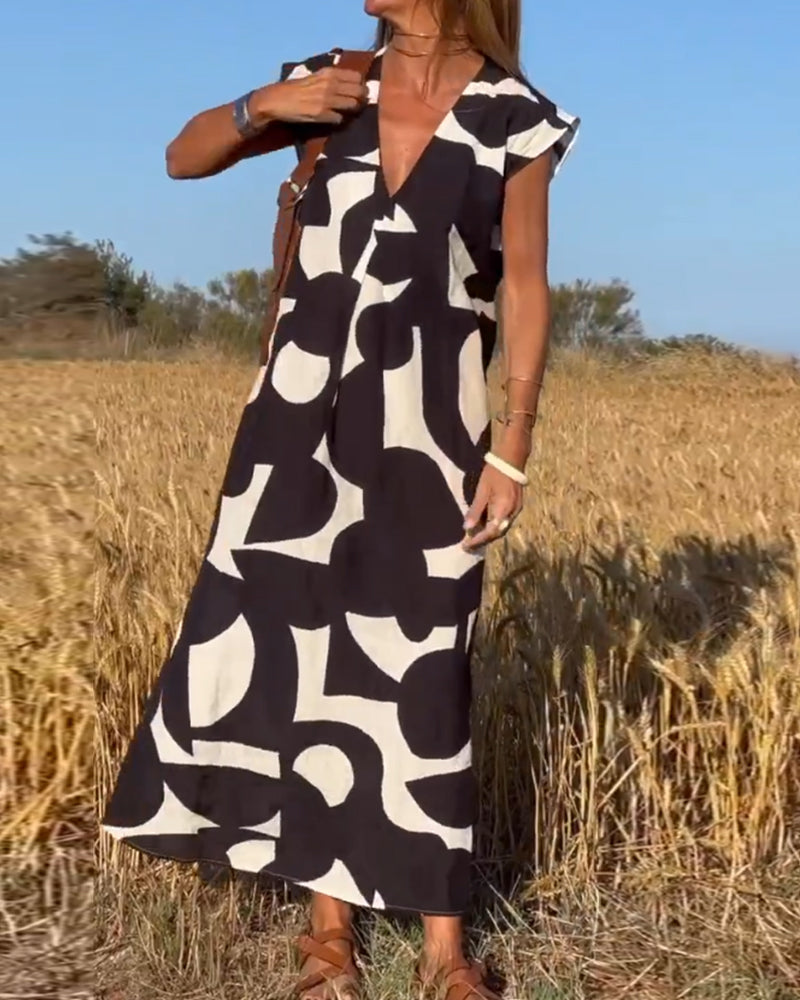 SOLANA V-NECK PRINTED MAXI DRESS