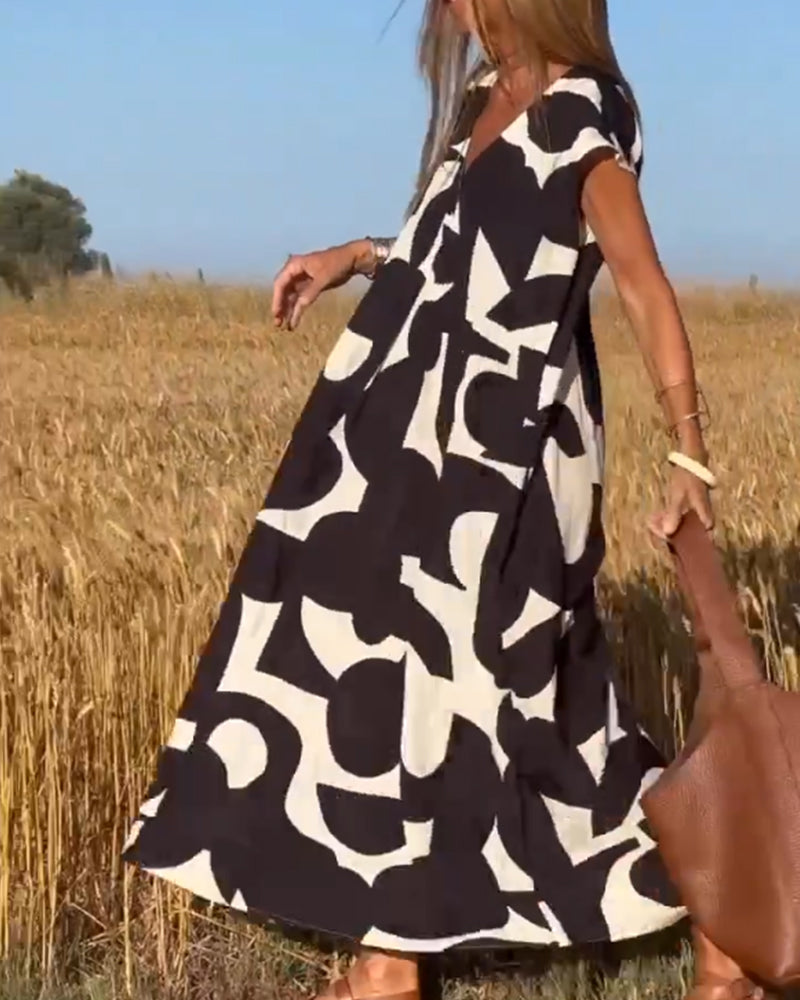 SOLANA V-NECK PRINTED MAXI DRESS
