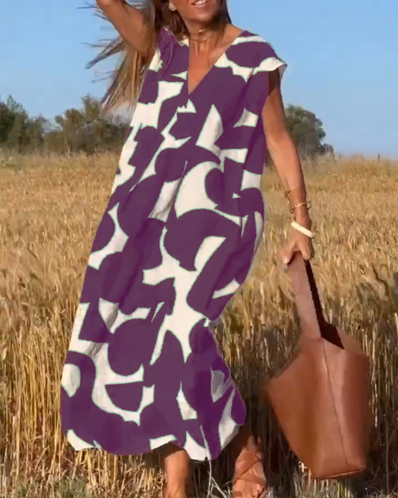 SOLANA V-NECK PRINTED MAXI DRESS
