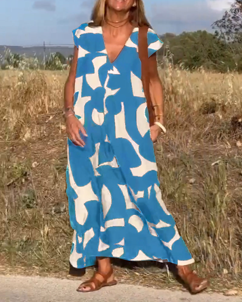 SOLANA V-NECK PRINTED MAXI DRESS