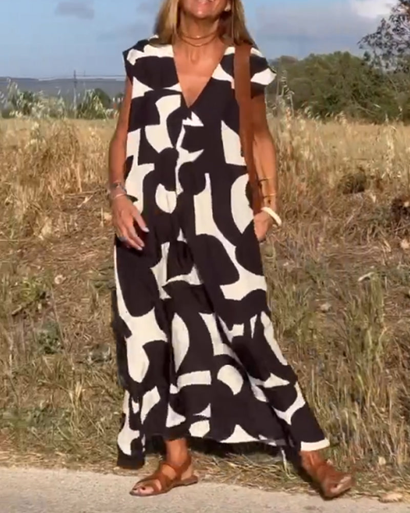 SOLANA V-NECK PRINTED MAXI DRESS