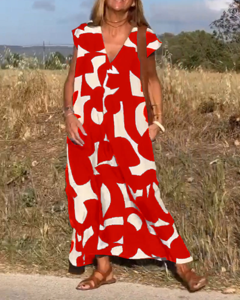 SOLANA V-NECK PRINTED MAXI DRESS