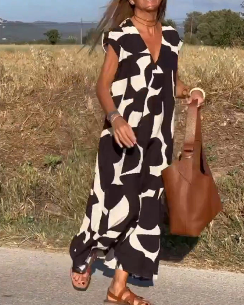 SOLANA V-NECK PRINTED MAXI DRESS