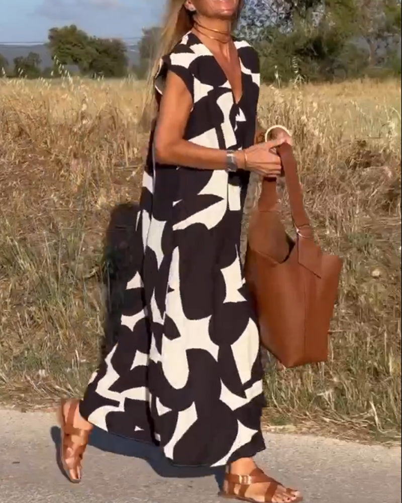 SOLANA V-NECK PRINTED MAXI DRESS