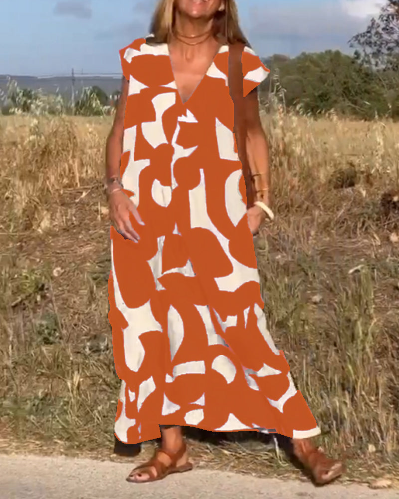 SOLANA V-NECK PRINTED MAXI DRESS