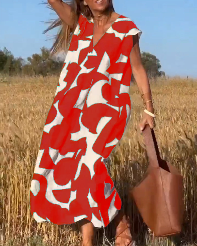 SOLANA V-NECK PRINTED MAXI DRESS