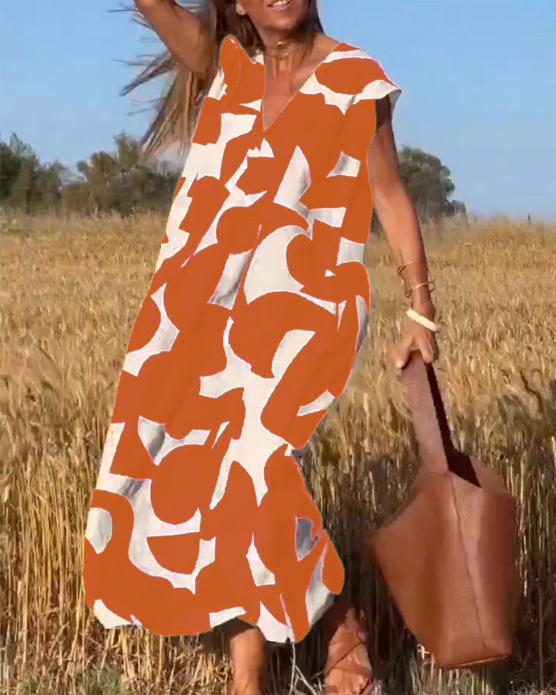 SOLANA V-NECK PRINTED MAXI DRESS
