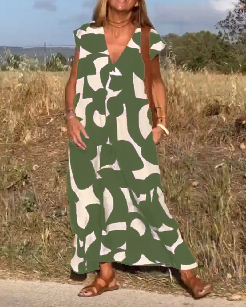 SOLANA V-NECK PRINTED MAXI DRESS