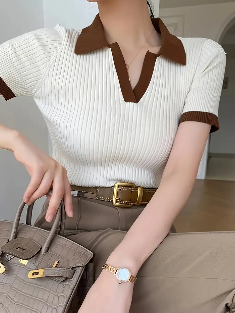 Florence Ribbed-Knit Polo Shirt