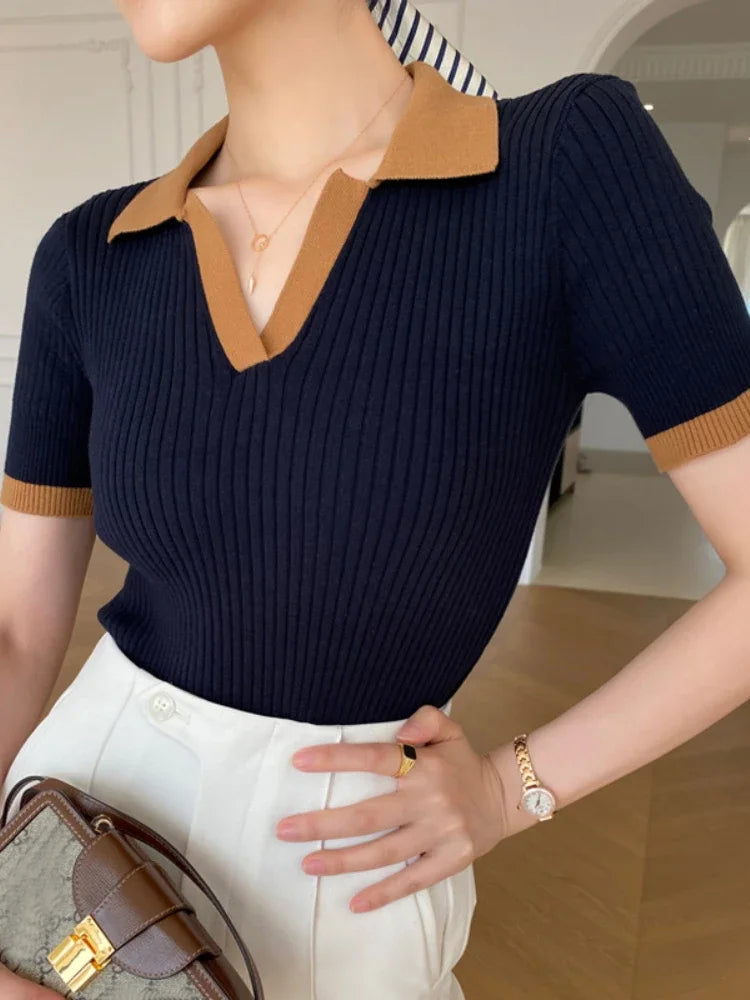 Florence Ribbed-Knit Polo Shirt