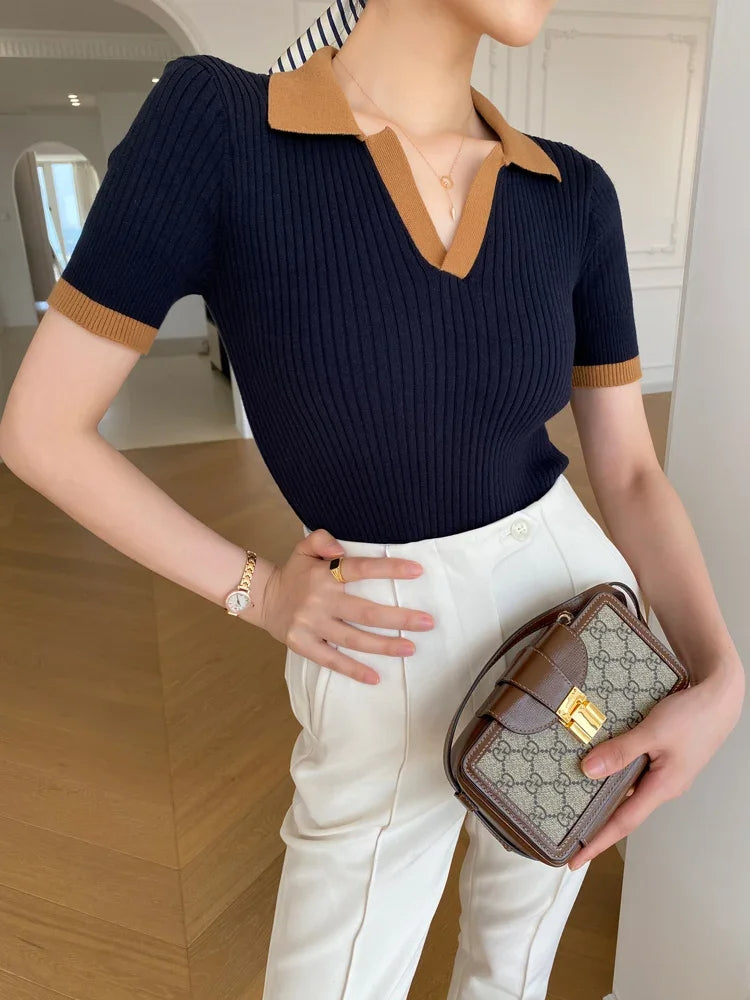 Florence Ribbed-Knit Polo Shirt