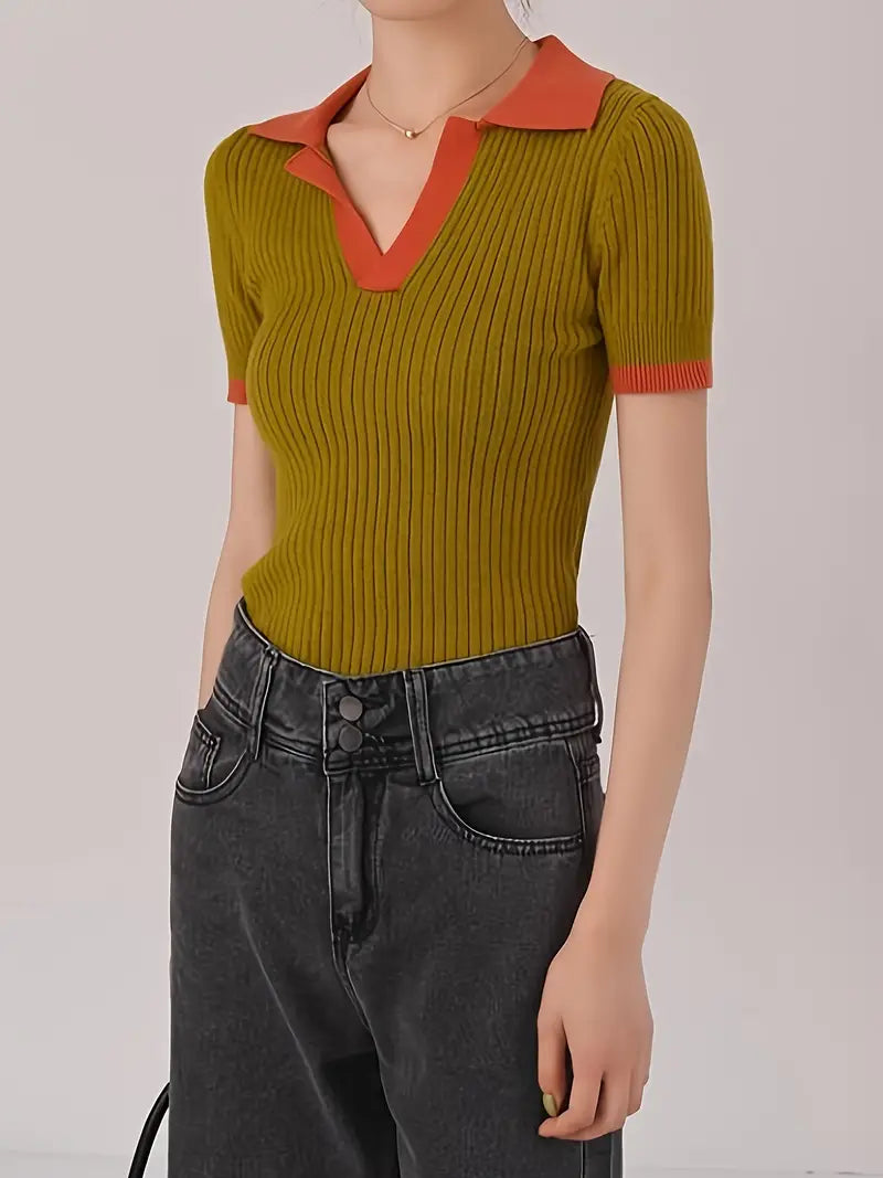 Florence Ribbed-Knit Polo Shirt