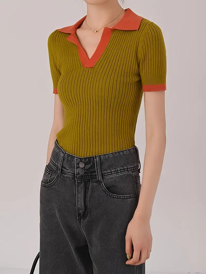 Florence Ribbed-Knit Polo Shirt