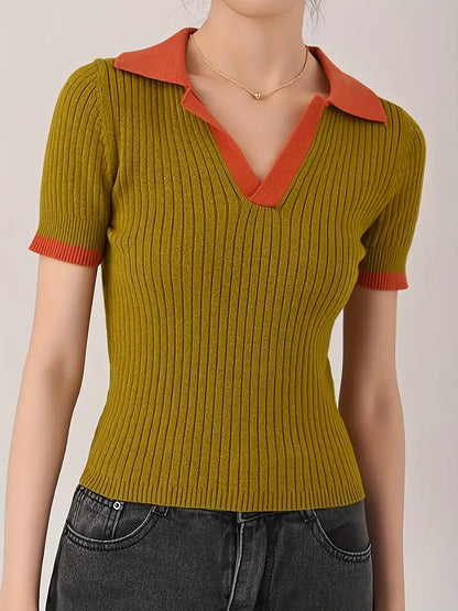 Florence Ribbed-Knit Polo Shirt