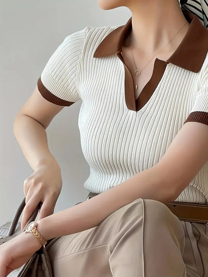 Florence Ribbed-Knit Polo Shirt