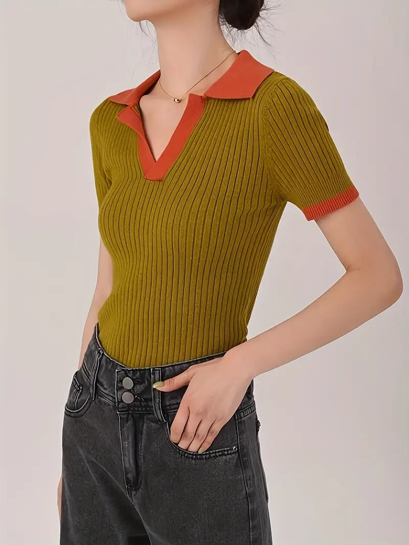 Florence Ribbed-Knit Polo Shirt