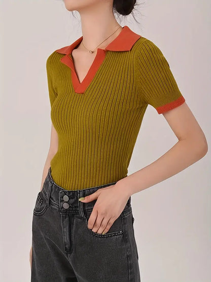 Florence Ribbed-Knit Polo Shirt
