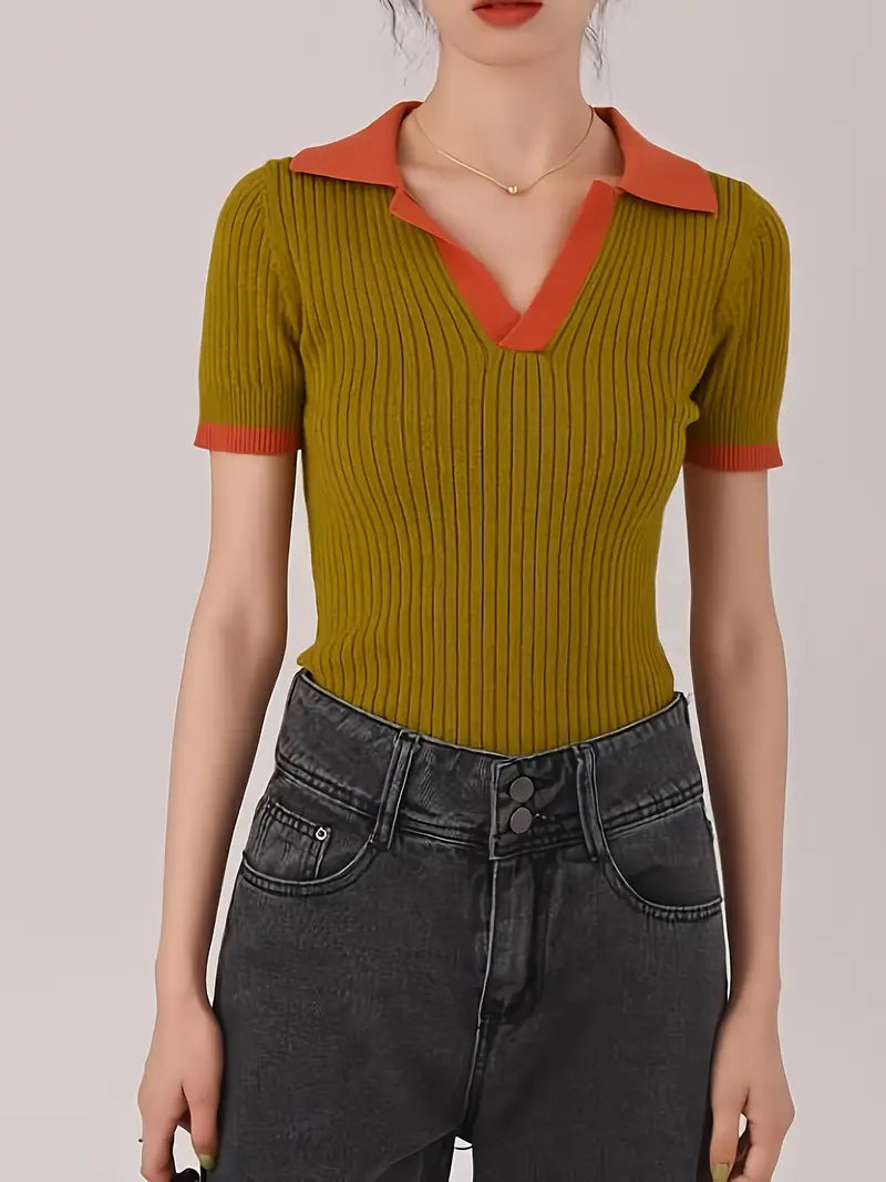 Florence Ribbed-Knit Polo Shirt