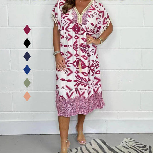 ZAVIRA Fringe Sleeve Print Dress