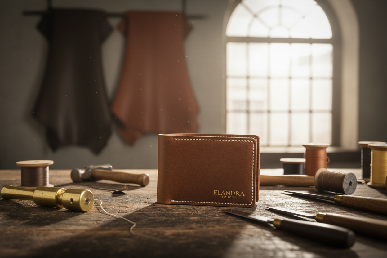 wallet leather in a craft workshop for my brand elandra london